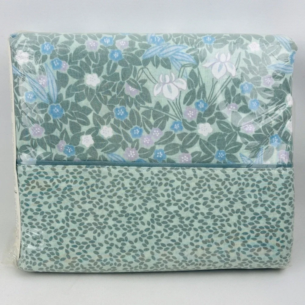 Dan River Jade Song Twin Sheet Set Floral Blue Green Flat Fitted Case Vintage